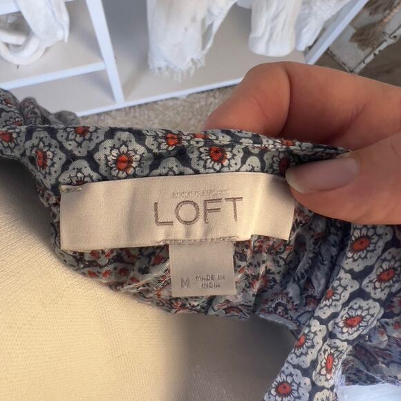 Loft Women's Size M Long Sleeve Floral Keyhole Tie Top #0372 - Picture 7 of 7